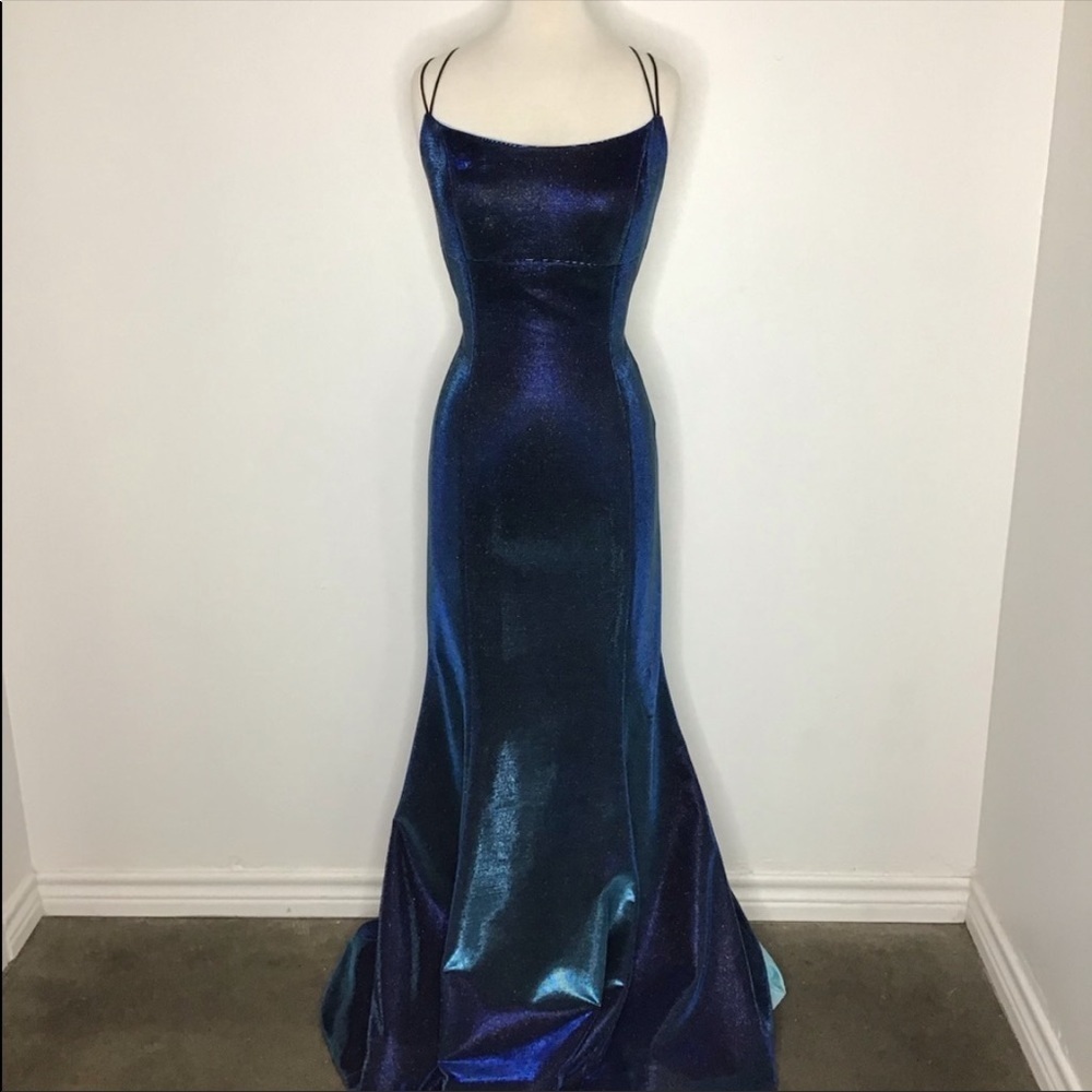 ⛱️Sherri Hill - Navy Iridescent Mermaid Prom Gown - 12 - Picture 3 of 4